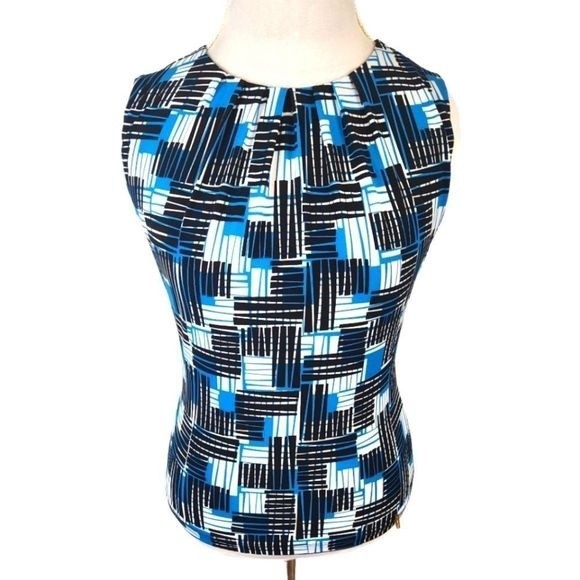 Calvin Klein Blue & Black Colorblock Sleeveless Blouse Size Small Petite - Picture 1 of 8